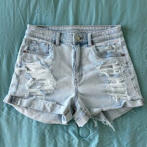 American Eagle Denim Light Blue Mom Shorts Distressed